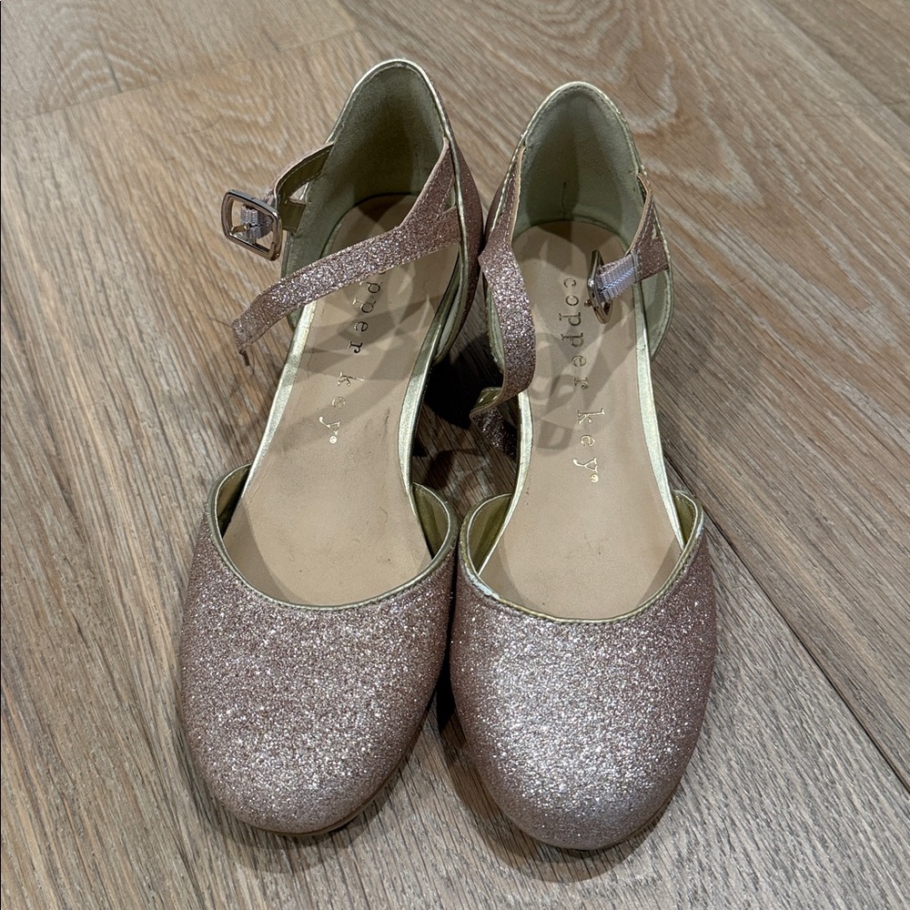 Copper Key Glittery Pink Dress Shoes for Kids